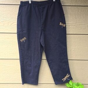 Quacker Factory Jeans  Black Denim Embellished Dragonfly Pocket Pull-on large